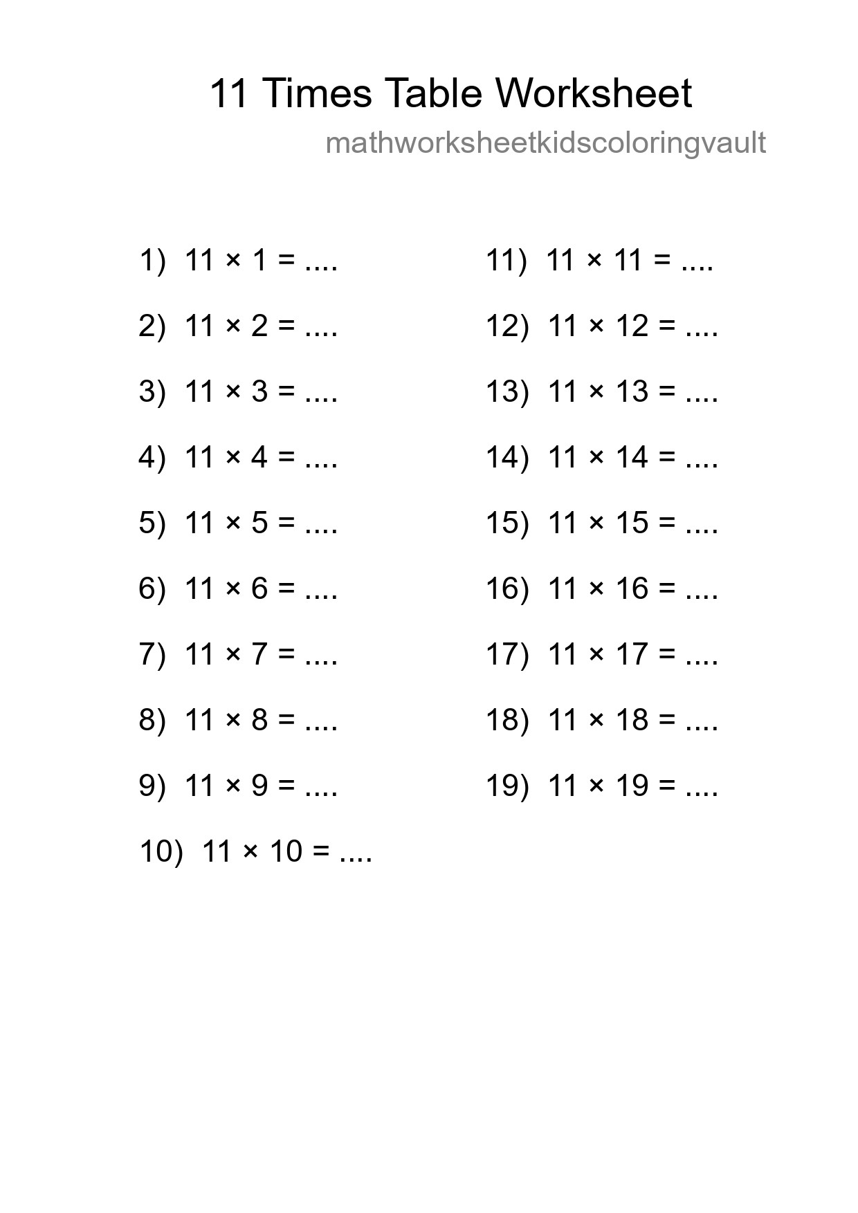 11 Times Table Worksheet For Grade 4 With Answers - Part 185