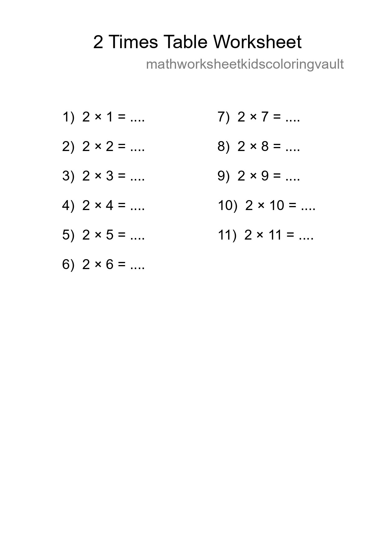 2 Times Table Worksheet For Grade 2 - Part 42