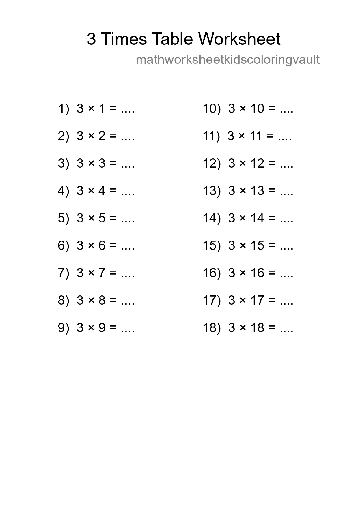 3 Times Table Worksheet For Grade 2 - Part 31