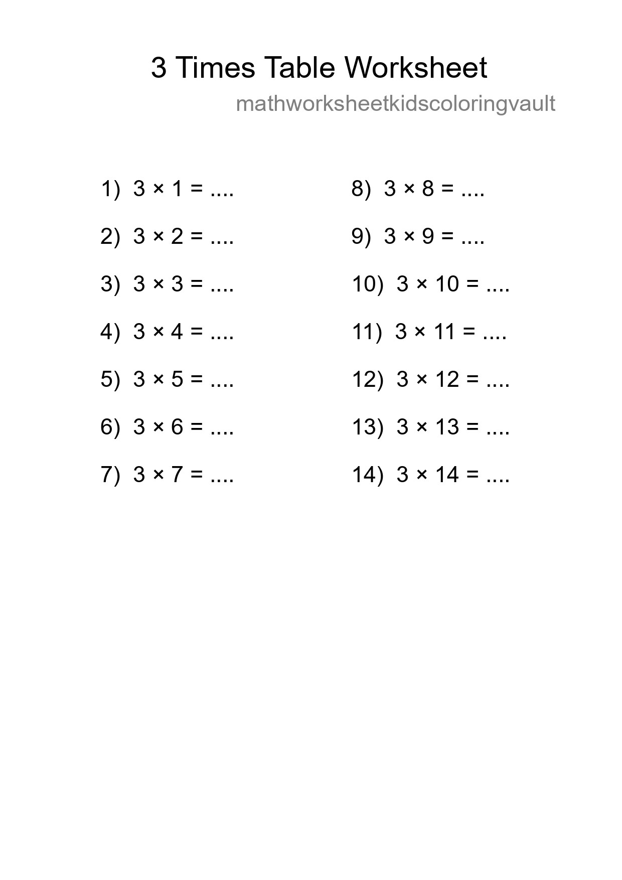 3 Times Table Worksheet For Grade 2 - Part 53