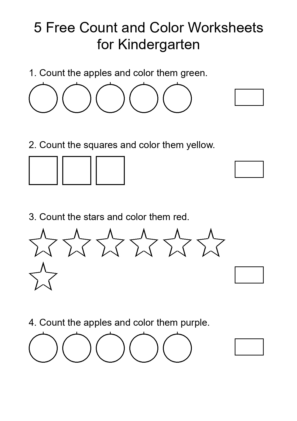 5 Free Count and Color Worksheets for Kindergarten