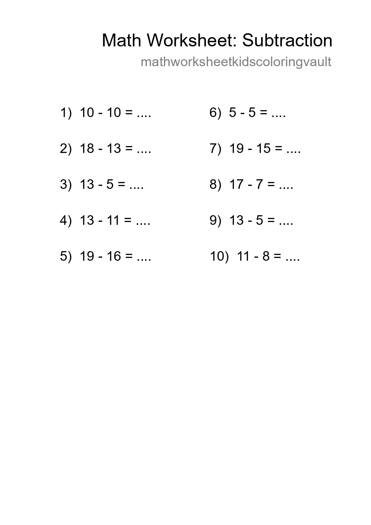 Free 10 Subtraction Math Worksheet For Grade 2 - Part 19