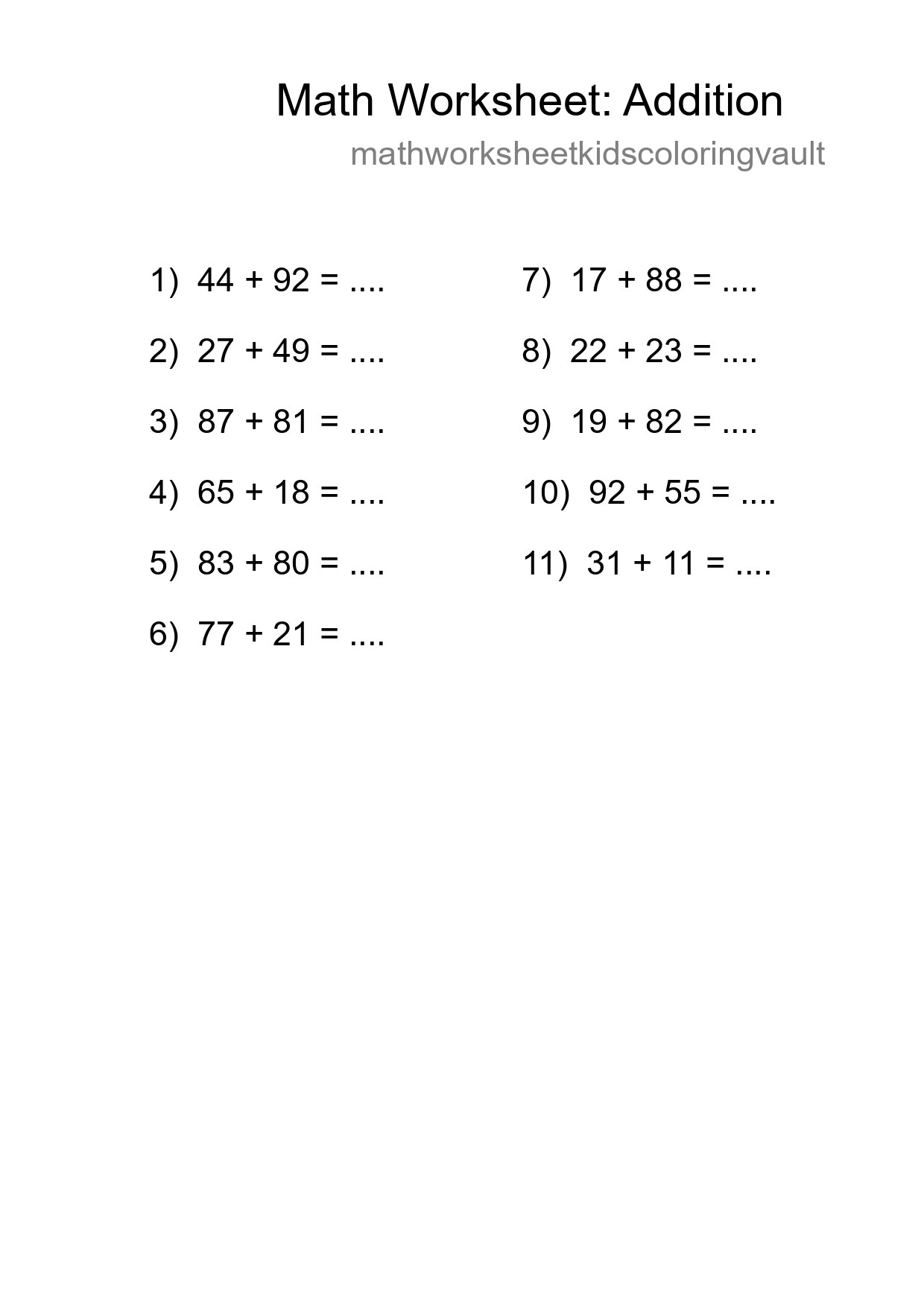 Free 11 Addition Math Worksheet For Grade 3 With Answers - Part 23