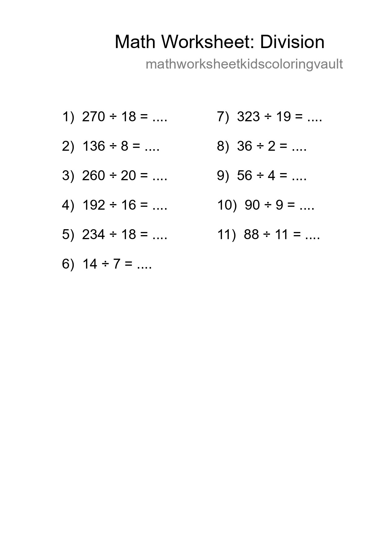 Free 11 Division Math Worksheet For Grade 2 With Answers - Part 180