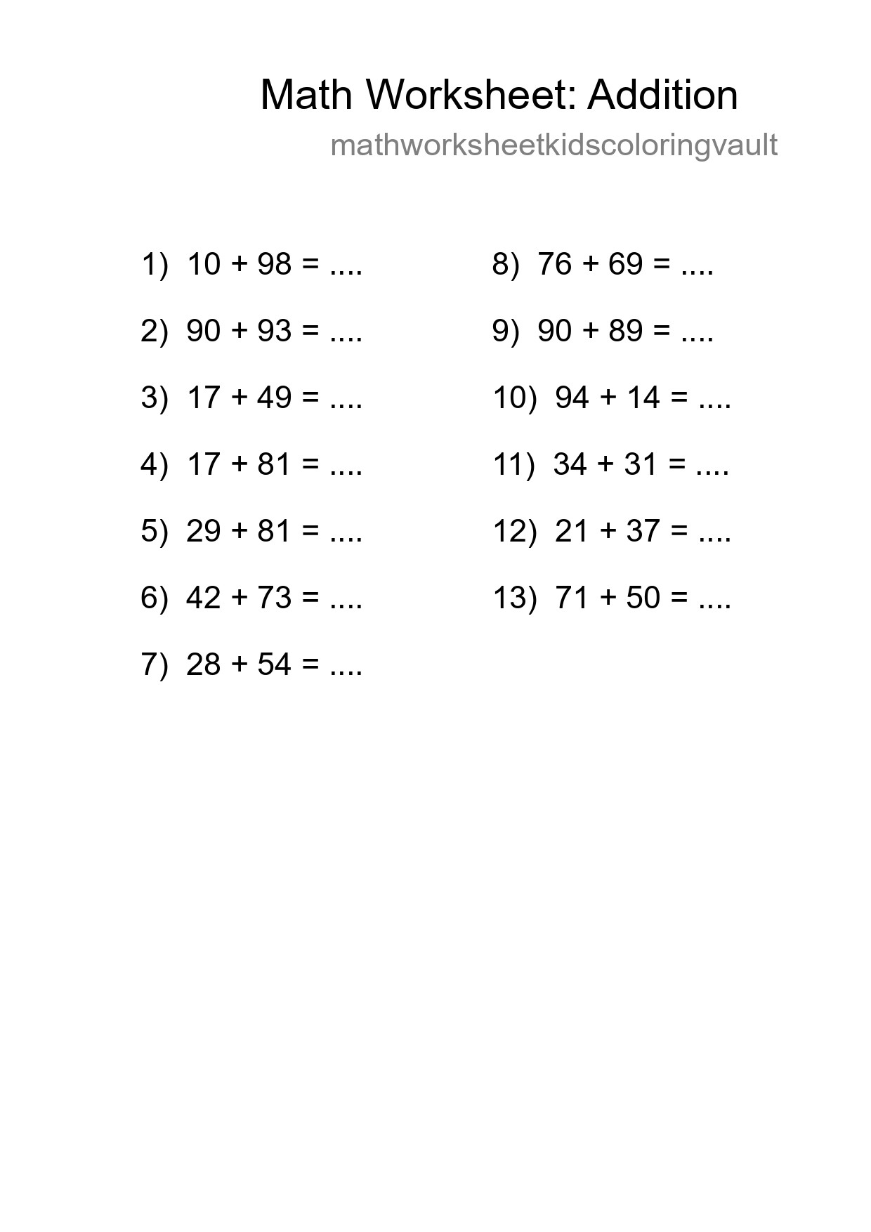 Free 13 Addition Math Worksheet For Grade 3 With Answers - Part 188