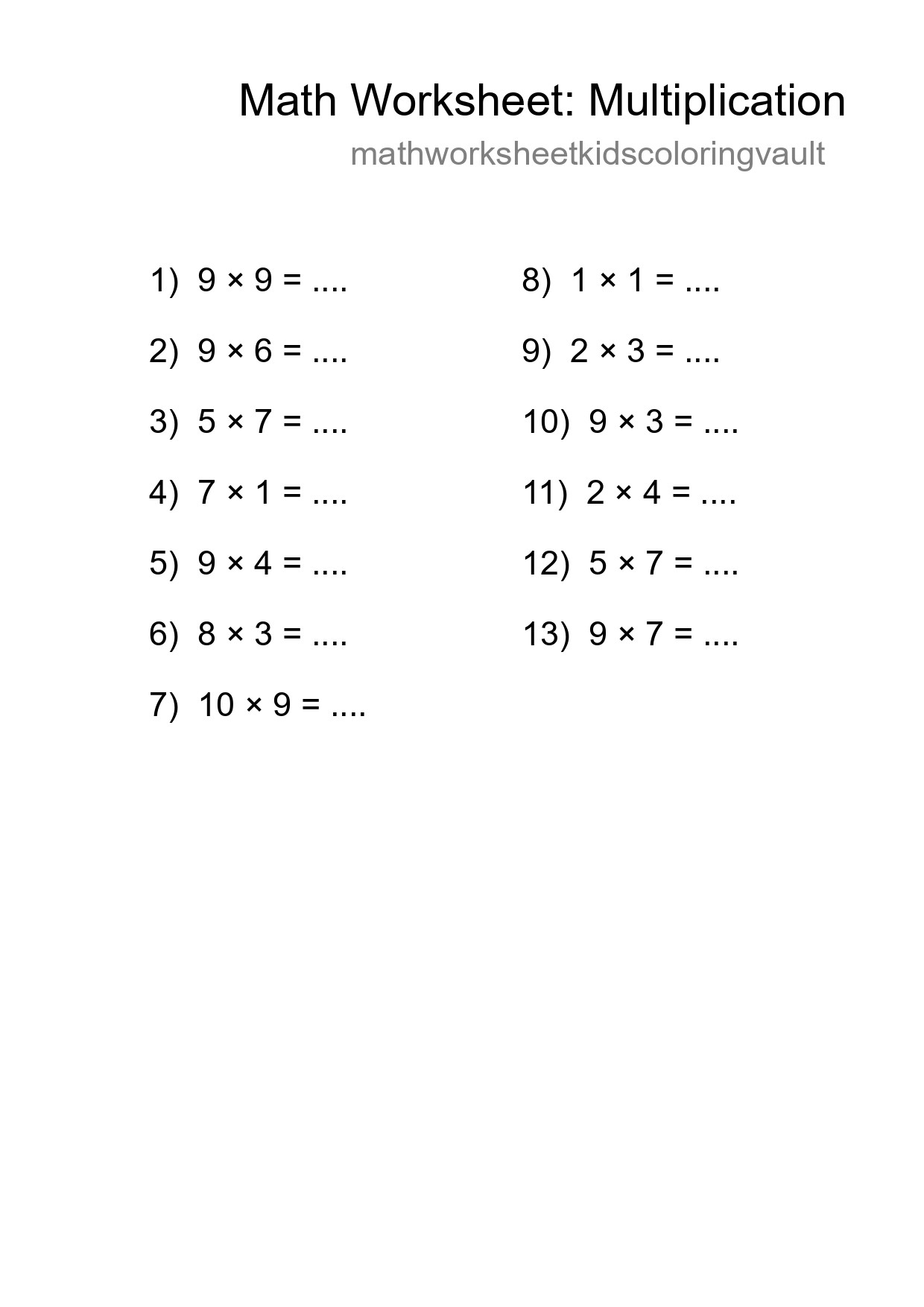 Free 13 Multiplication Math Worksheet For Grade 1 With Answers - Part 194