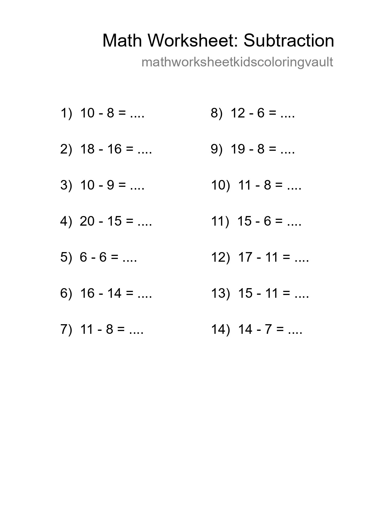 Free 14 Subtraction Math Worksheet For Grade 2 - Part 63