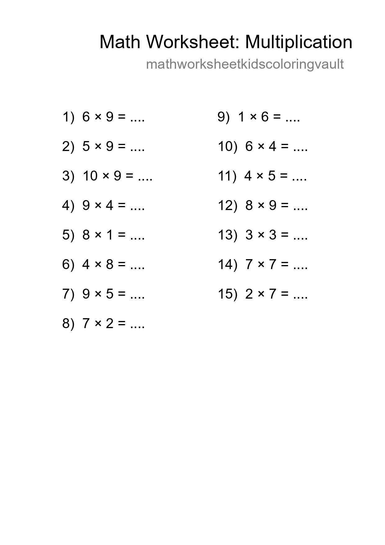 Free 15 Multiplication Math Worksheet For Grade 1 With Answers - Part 40
