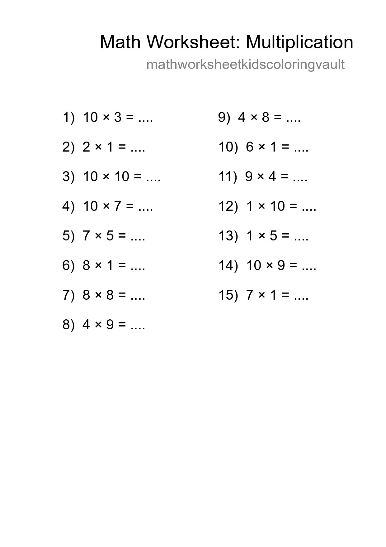 Free 15 Multiplication Math Worksheet For Grade 1 With Answers - Part 95