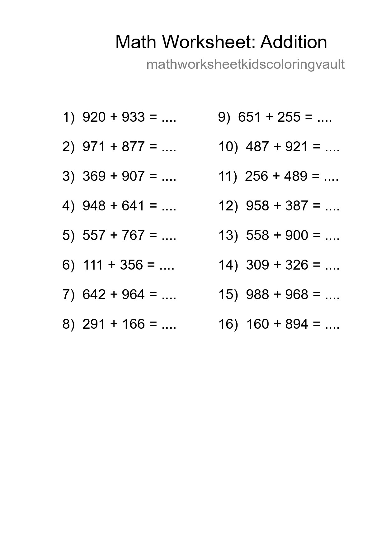 Free 16 Addition Math Worksheet For Grade 5 With Answers - Part 56