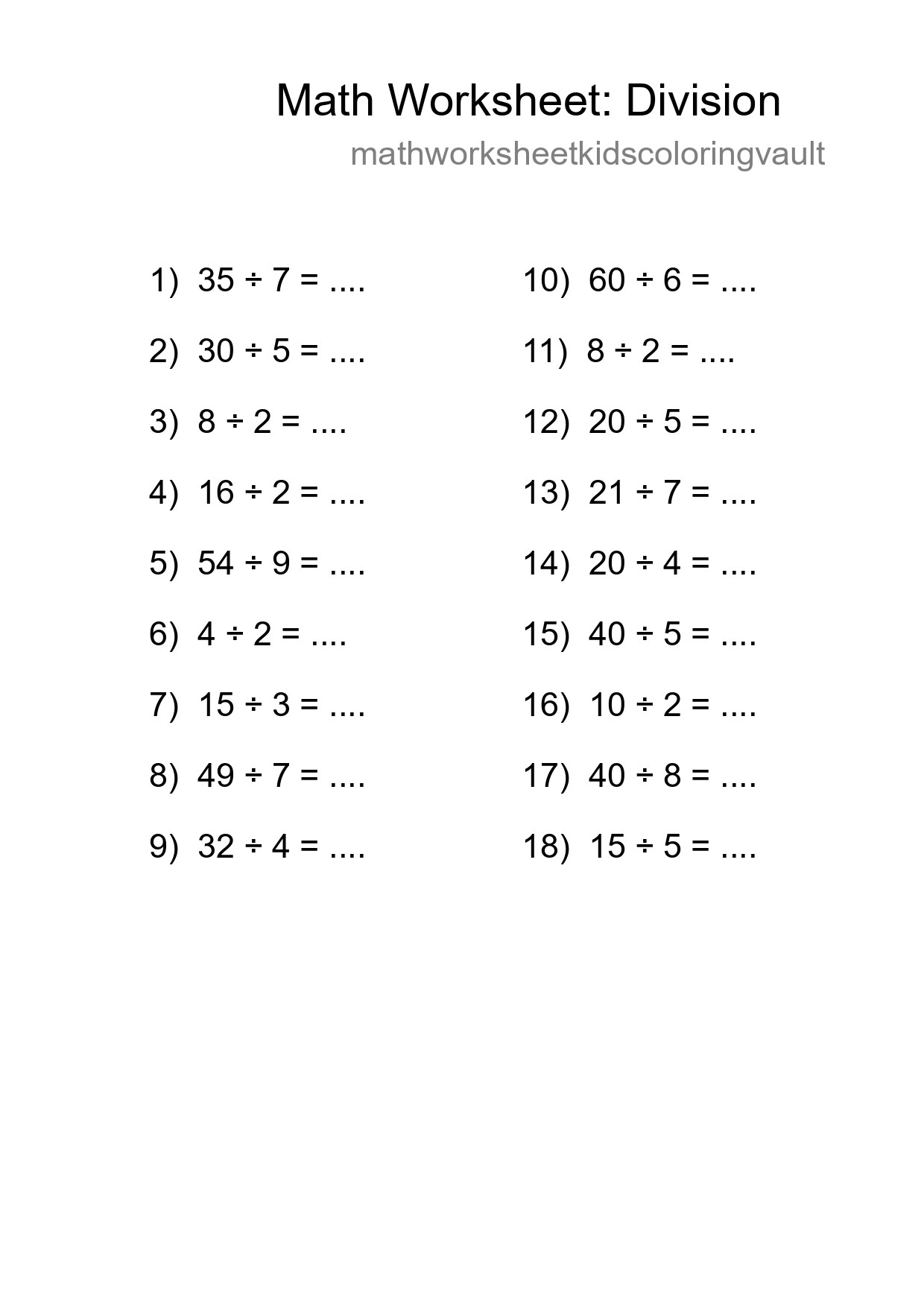 Free 18 Division Math Worksheet For Grade 1 - Part 147