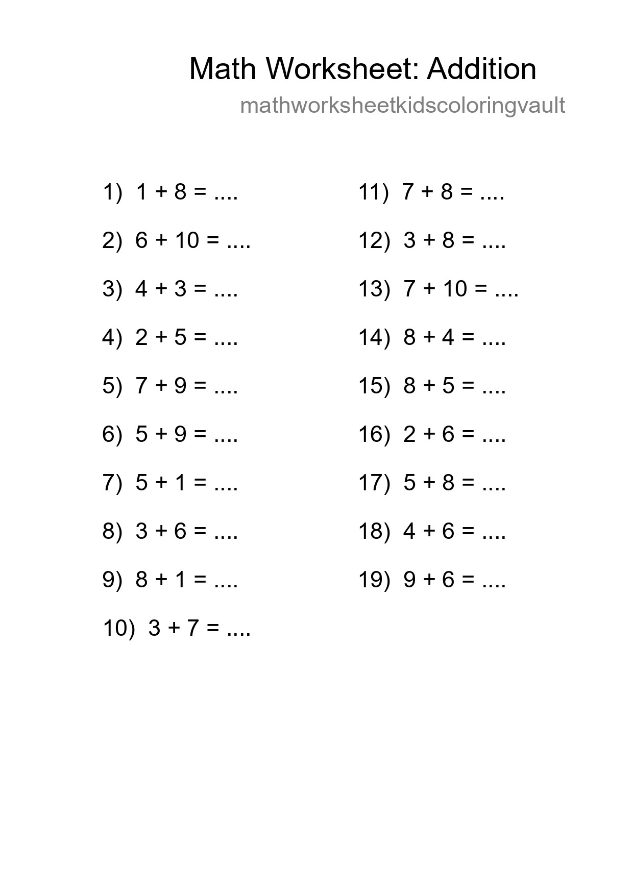 Free 19 Addition Math Worksheet For Grade 1 With Answers - Part 78