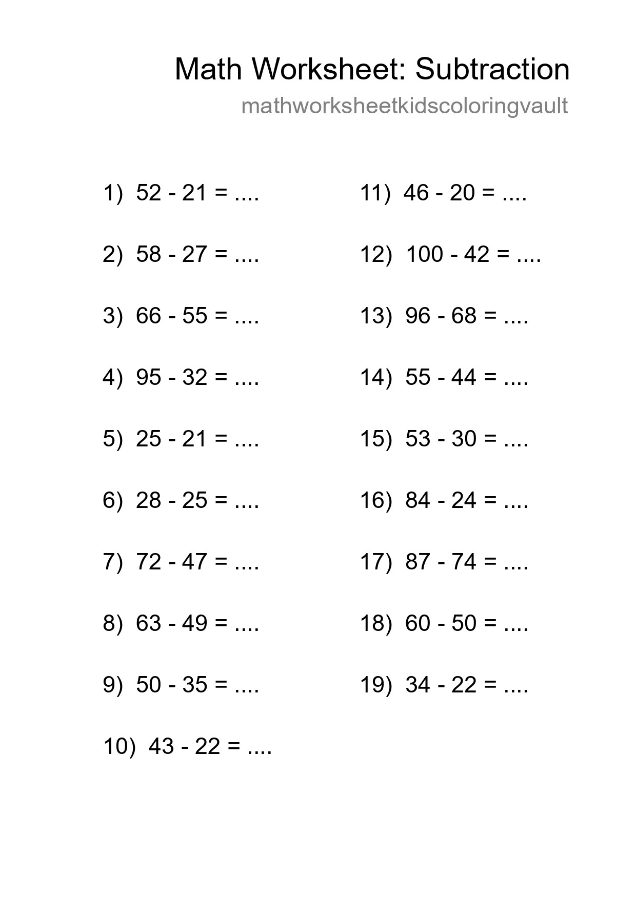 Free 19 Subtraction Math Worksheet For Grade 3 - Part 206