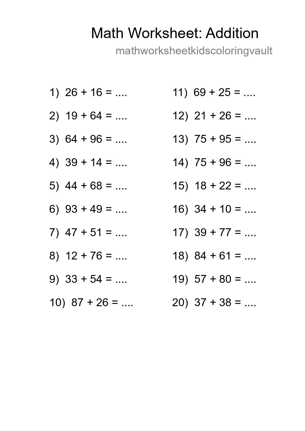 Free 20 Addition Math Worksheet For Grade 3 With Answers - Part 177