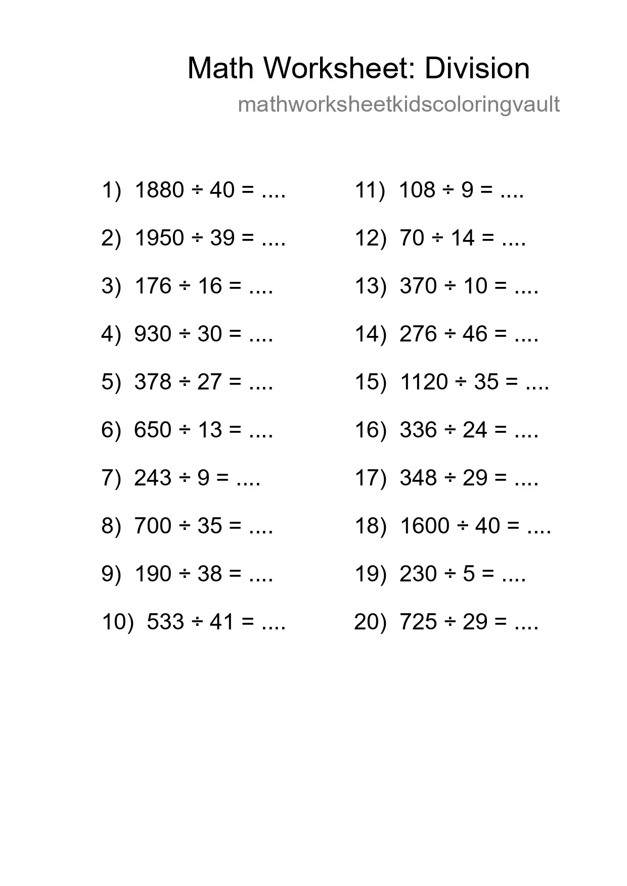 Free 20 Division Math Worksheet For Grade 2 - Part 59