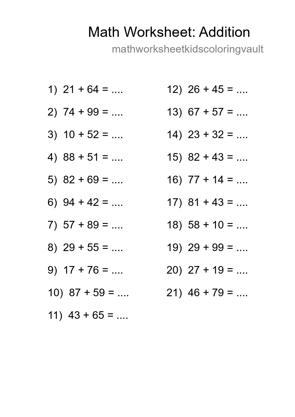 Free 21 Addition Math Worksheet For Grade 3 With Answers - Part 12