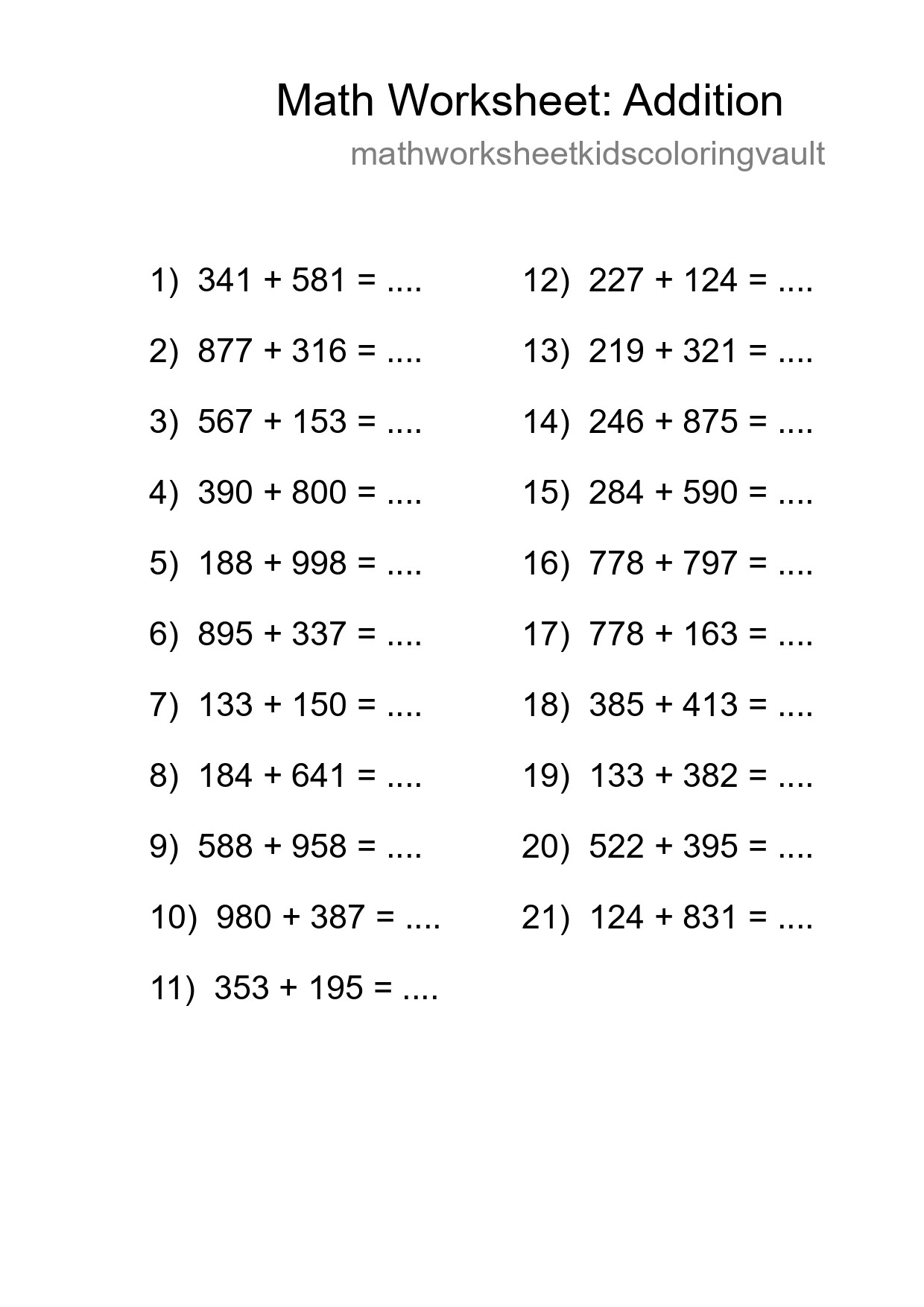 Free 21 Addition Math Worksheet For Grade 5 With Answers - Part 221