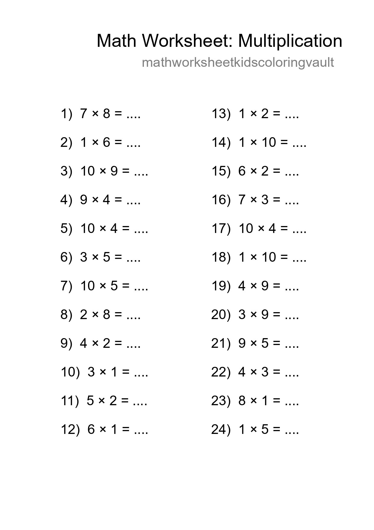Free 24 Multiplication Math Worksheet For Grade 1 With Answers - Part 29