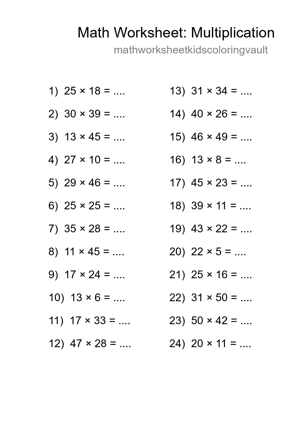 Free 24 Multiplication Math Worksheet For Grade 2 With Answers - Part 238