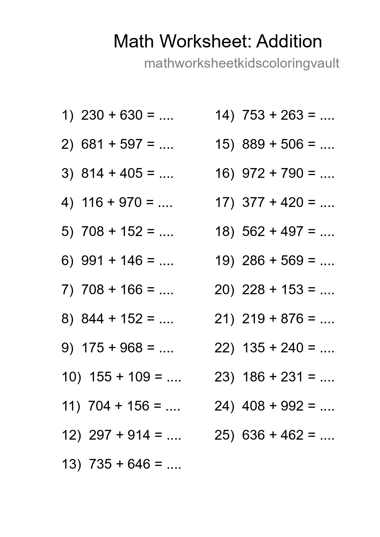 Free 25 Addition Math Worksheet For Grade 5 - Part 122