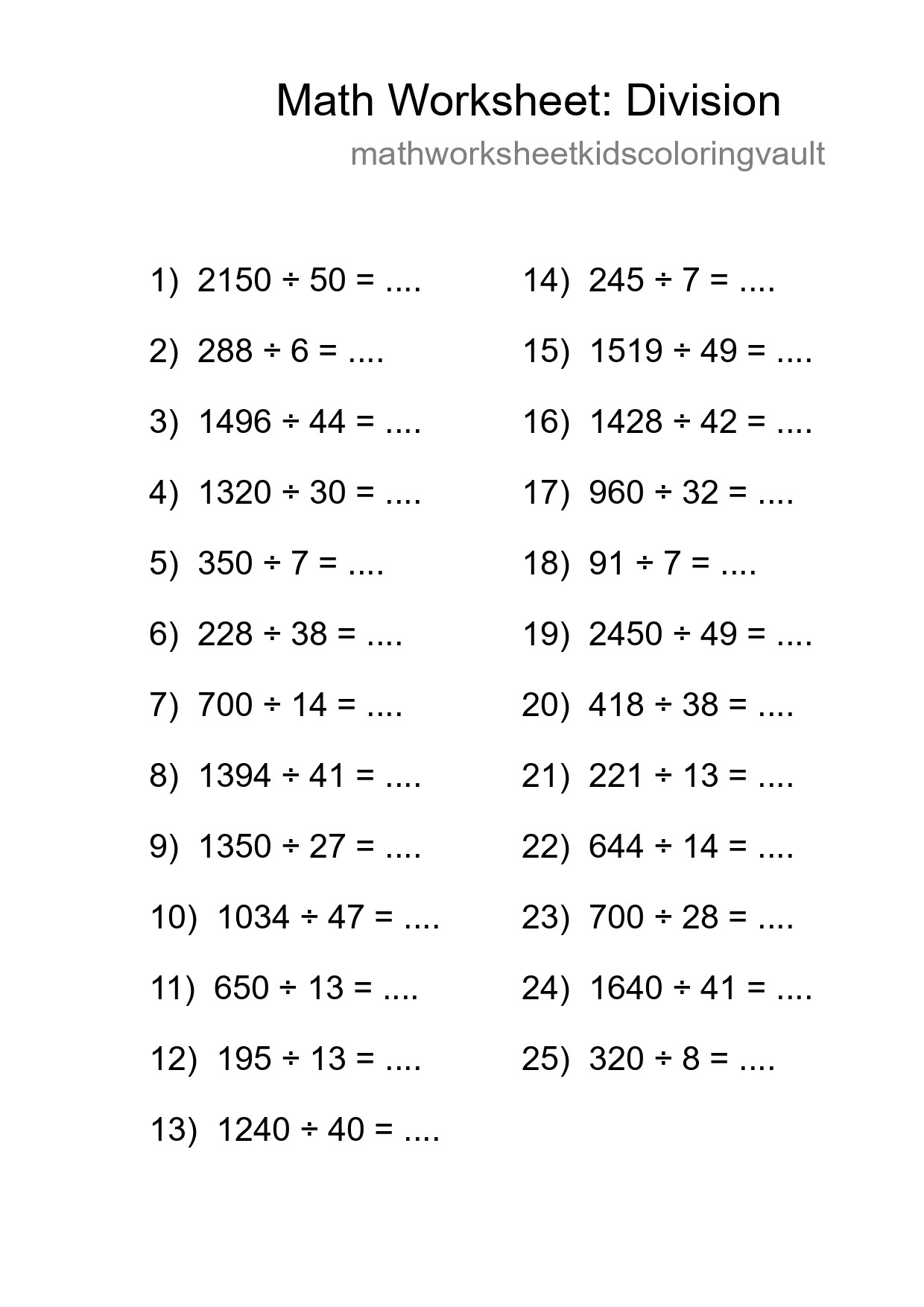 Free 25 Division Math Worksheet For Grade 2 With Answers - Part 114