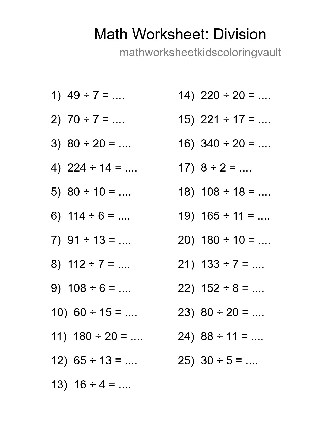 Free 25 Division Math Worksheet For Grade 2 With Answers - Part 235