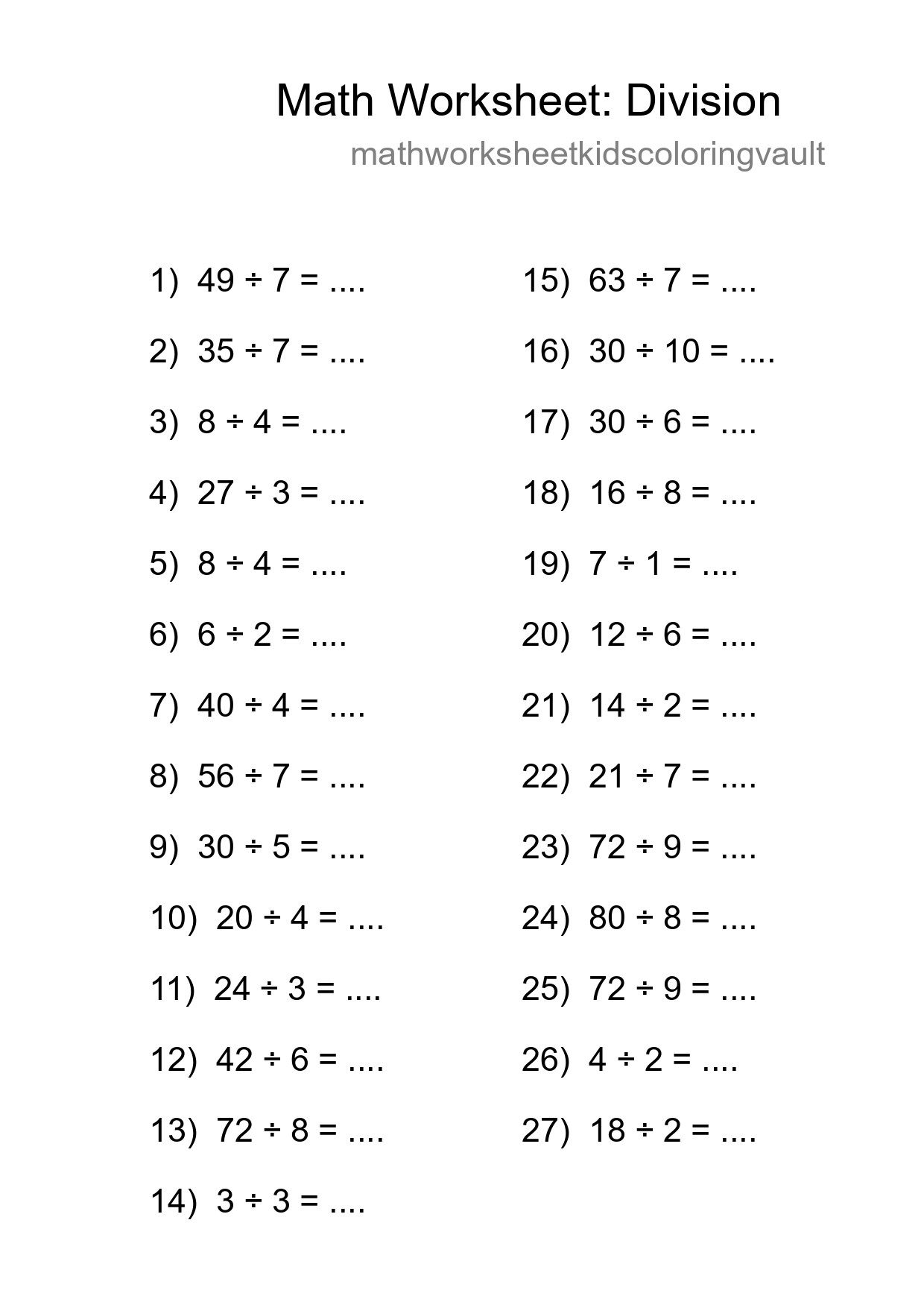 Free 27 Division Math Worksheet For Grade 1 - Part 191