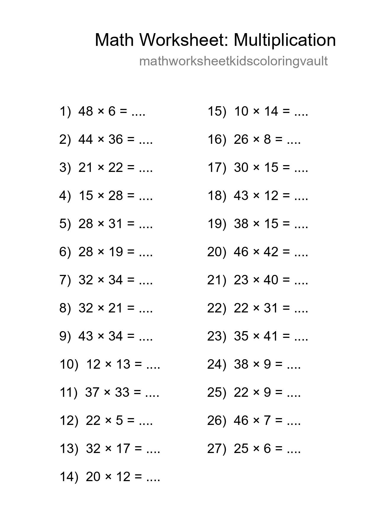 Free 27 Multiplication Math Worksheet For Grade 2 - Part 205