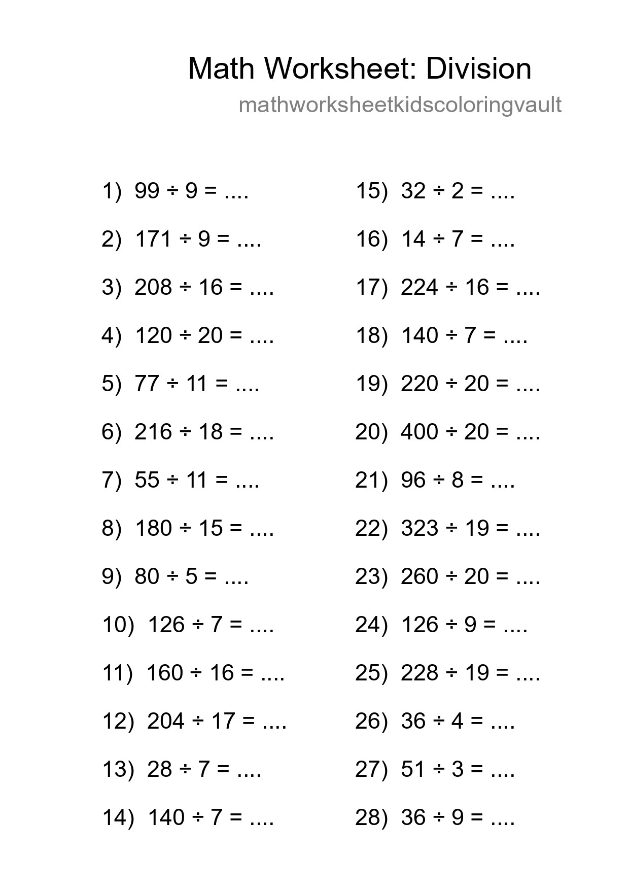 Free 28 Division Math Worksheet For Grade 2 - Part 26