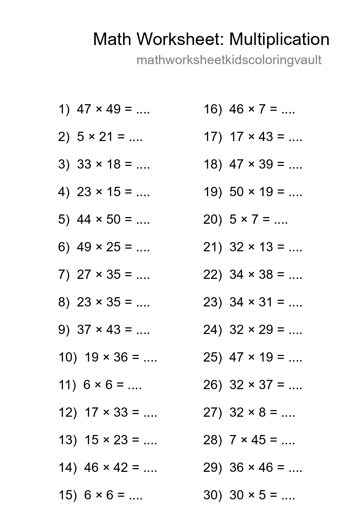 Free 30 Multiplication Math Worksheet For Grade 2 With Answers - Part 117