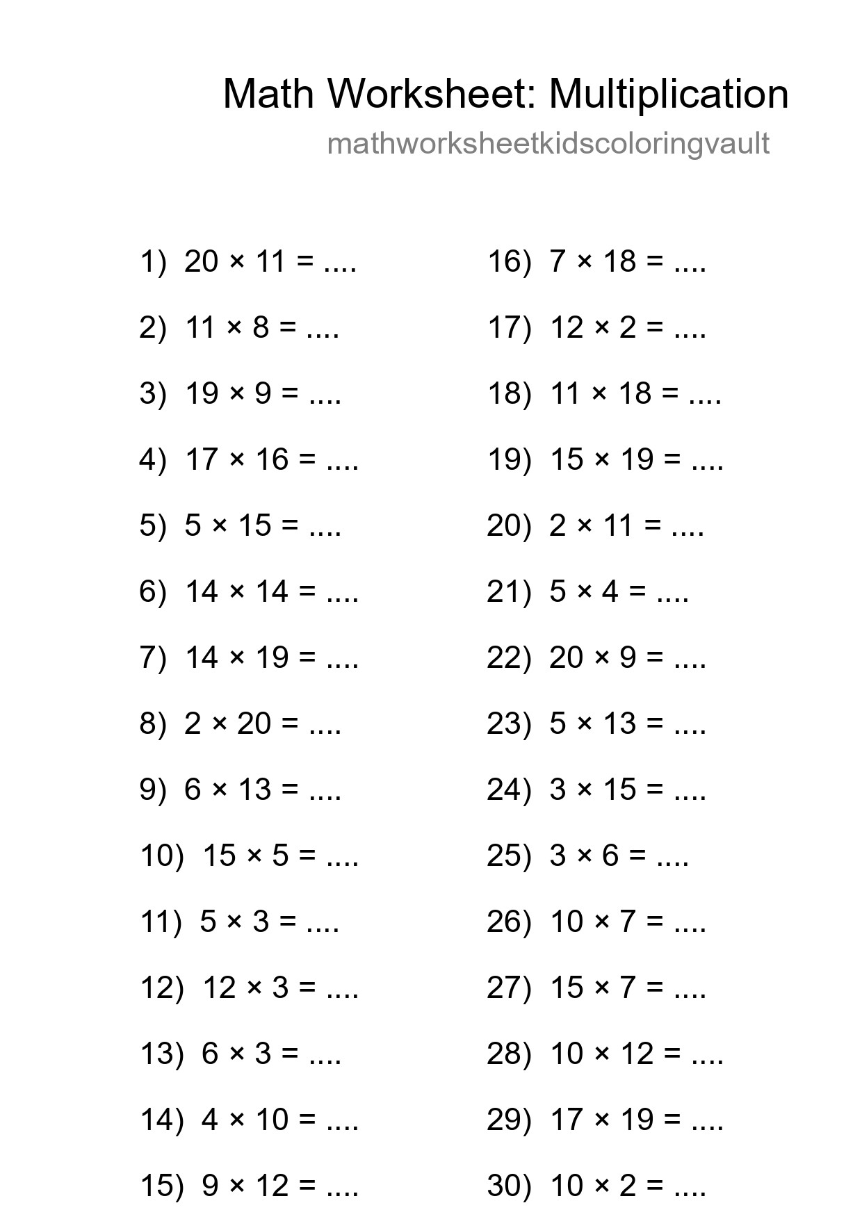 Free 30 Multiplication Math Worksheet For Grade 2 With Answers - Part 227