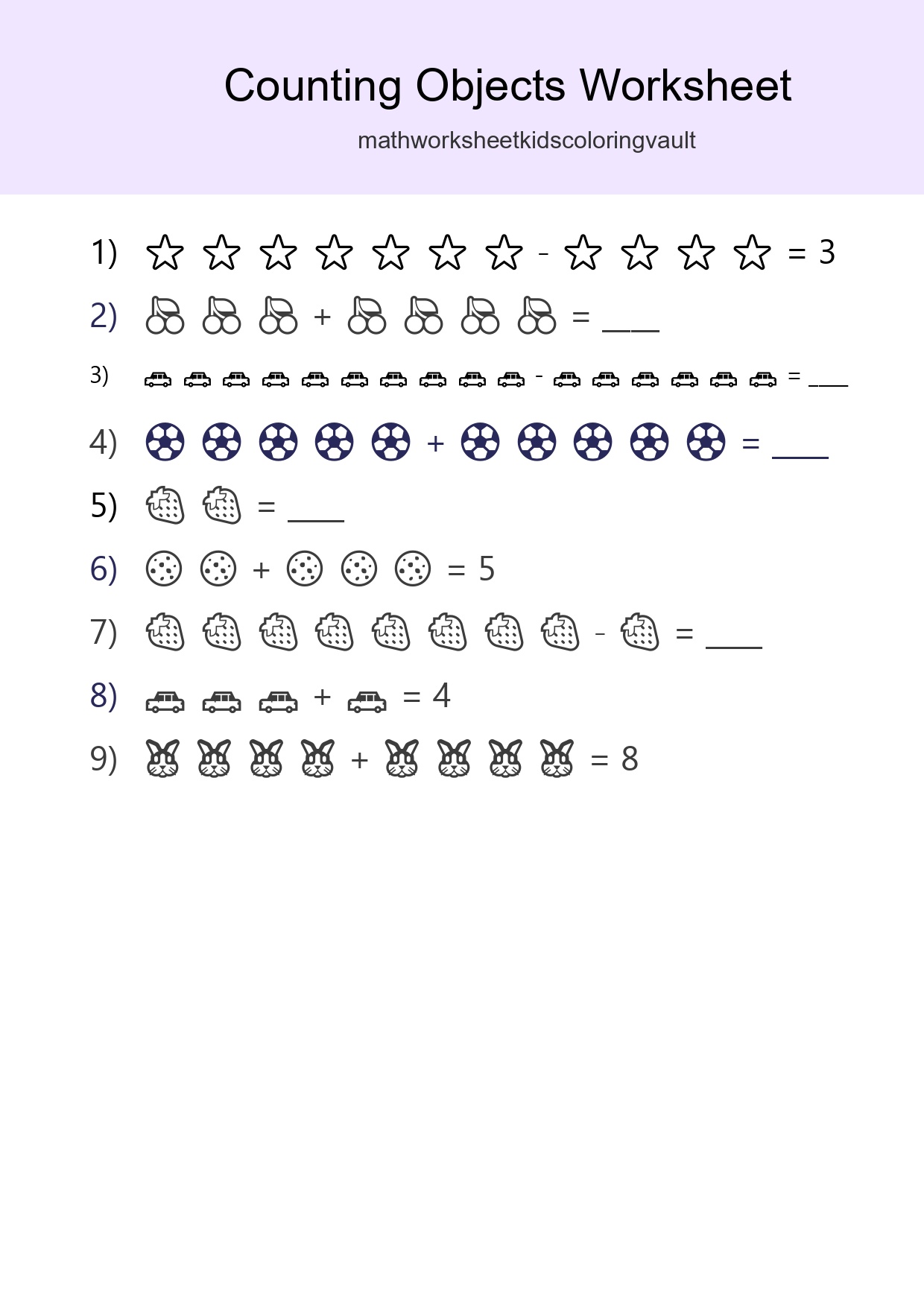Free Counting Objects Worksheet For Kindergarten Printable - Part 157