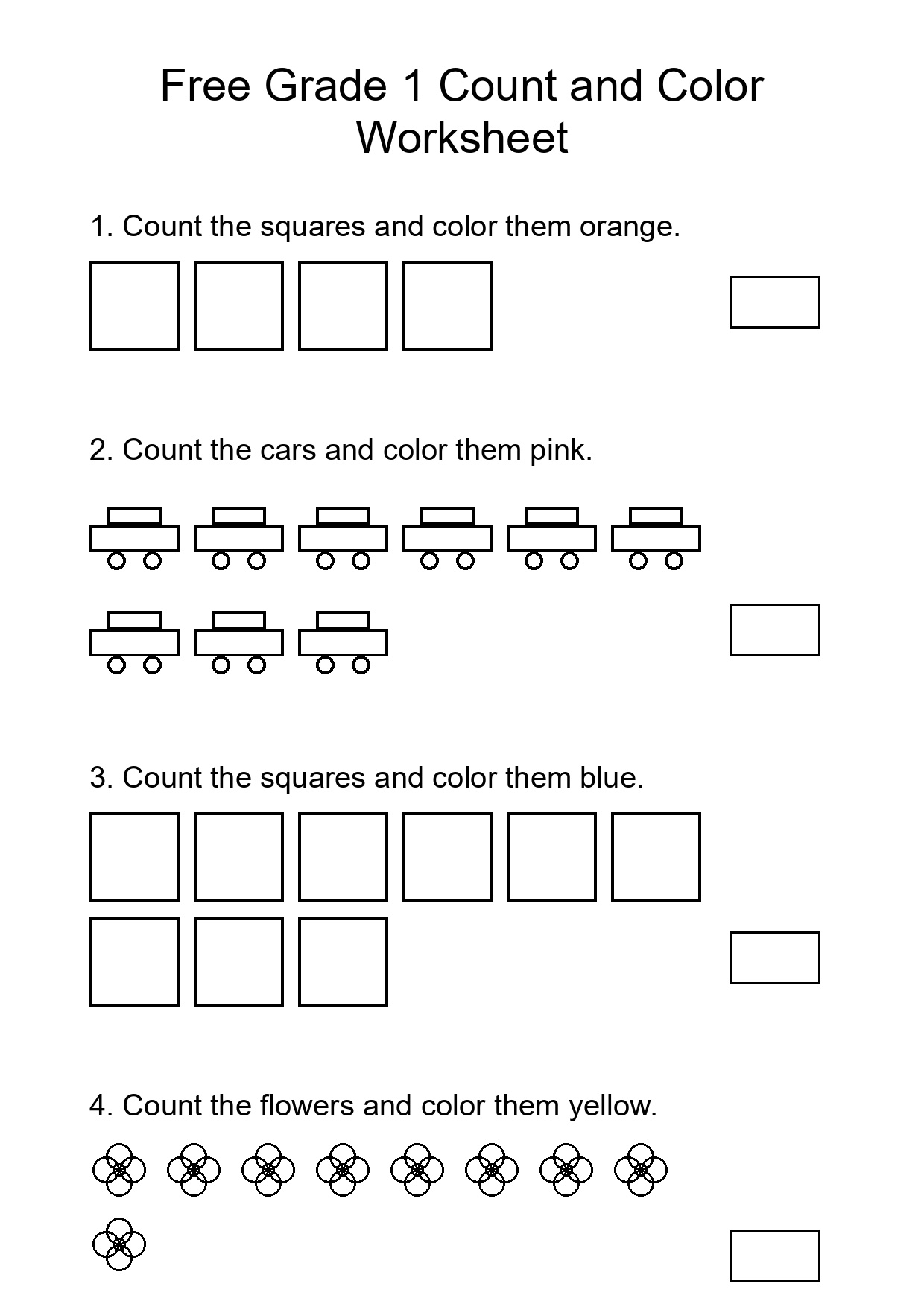 Free Grade 1 Count and Color Worksheet