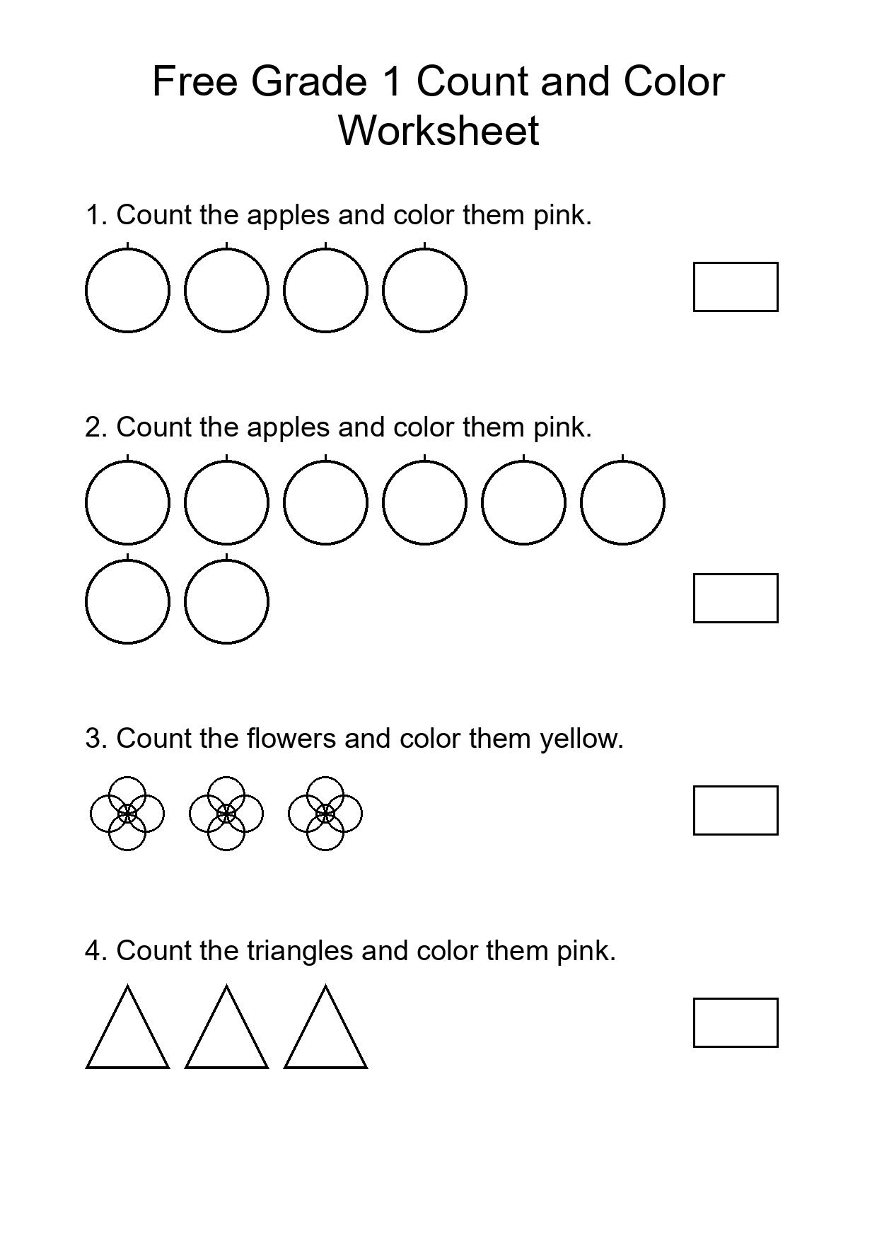 Free Grade 1 Count and Color Worksheet