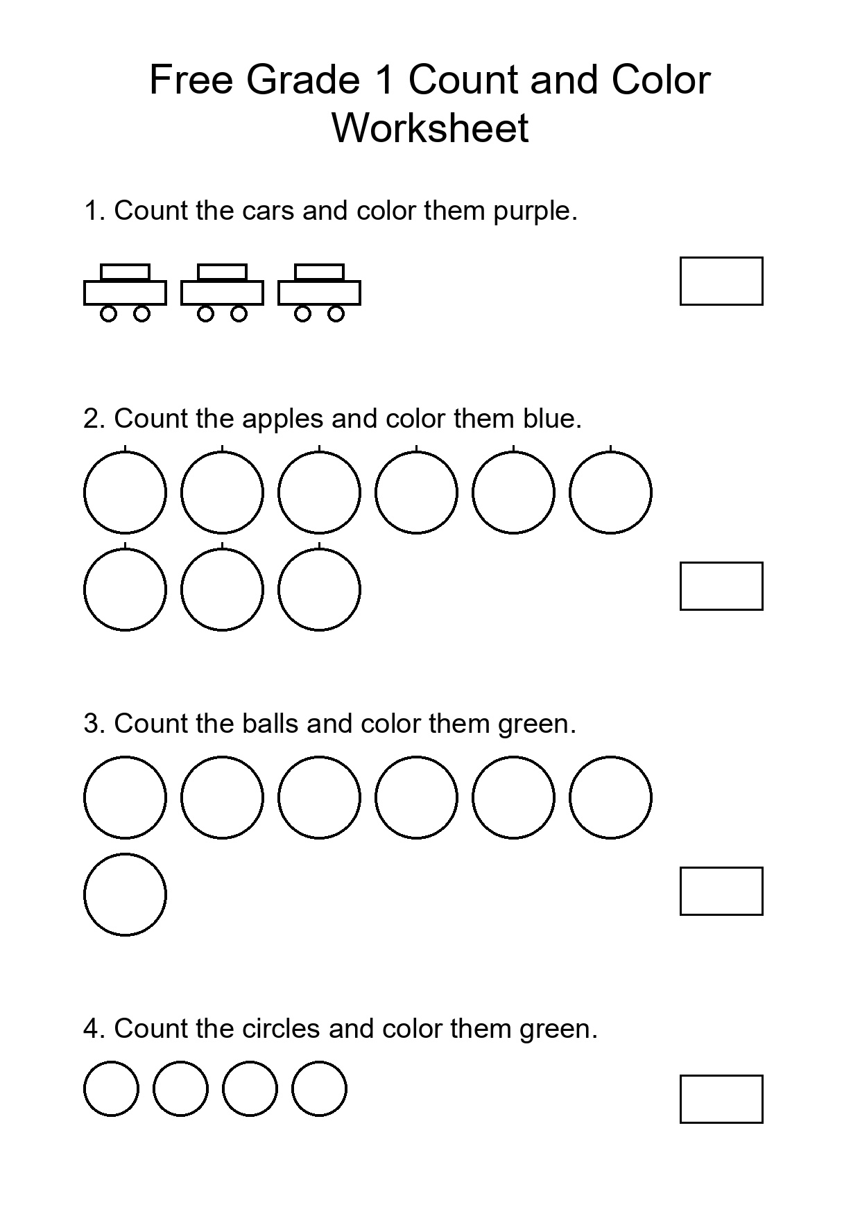 Free Grade 1 Count and Color Worksheet
