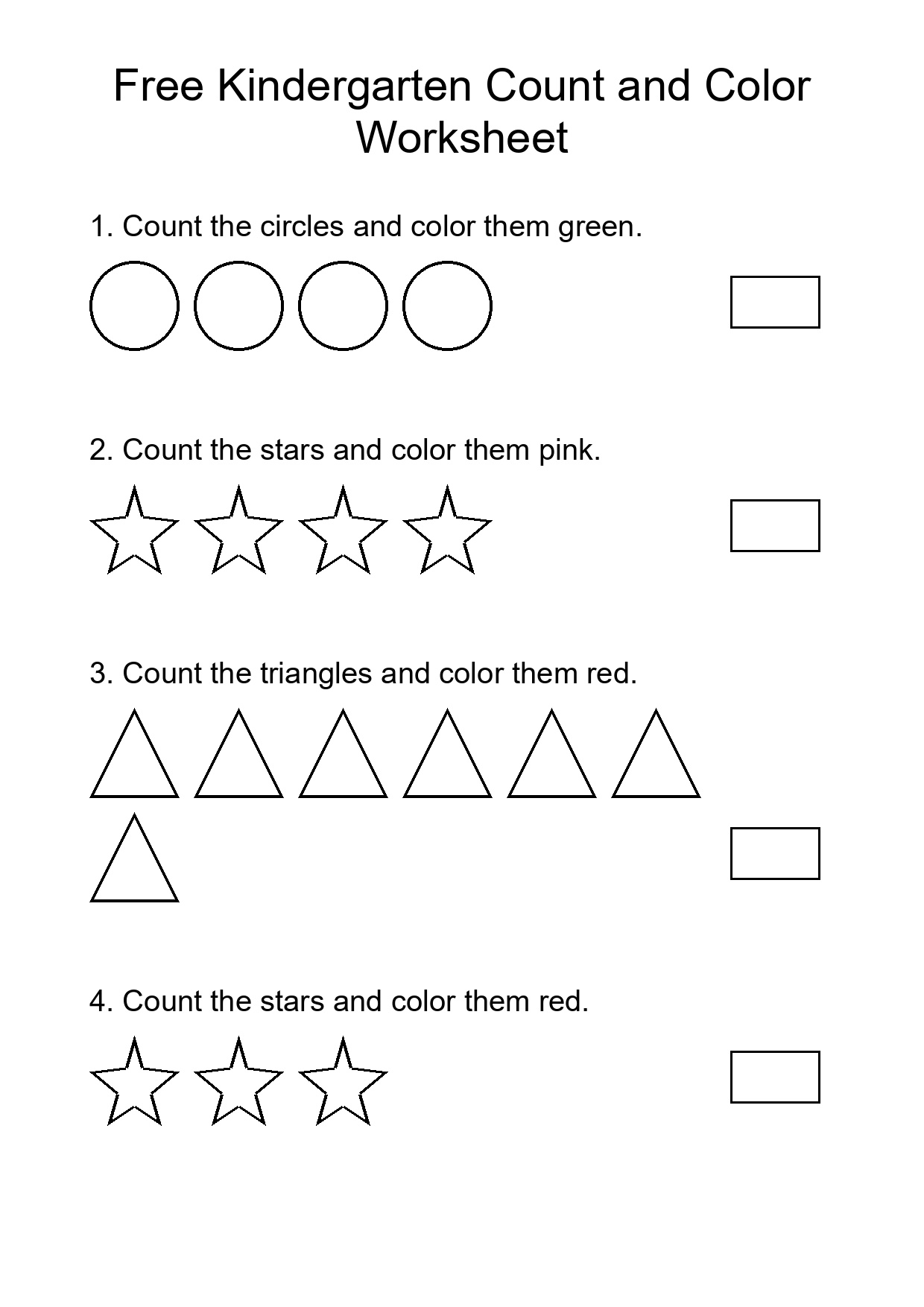 Free Kindergarten Count and Color Worksheet