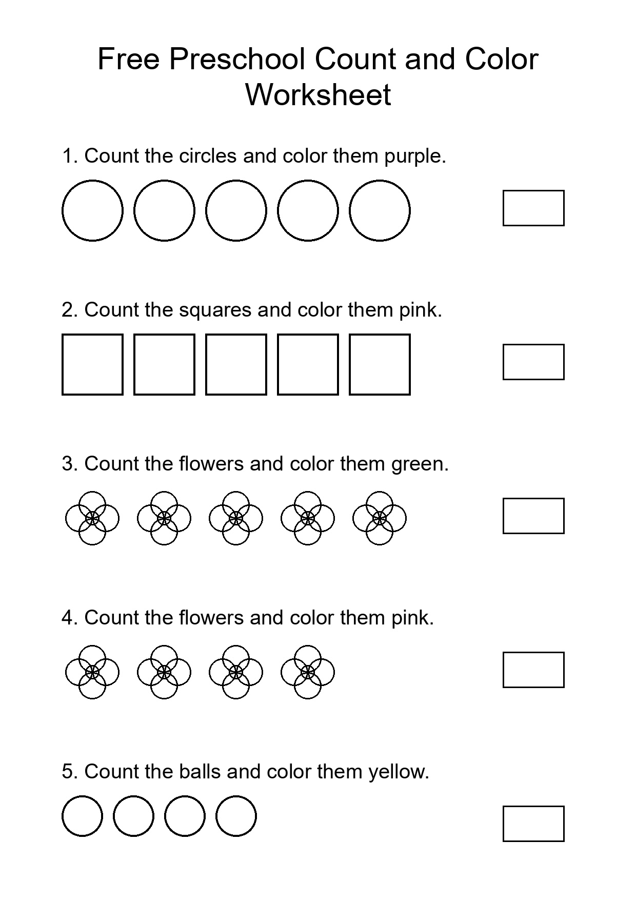 Free Preschool Count and Color Worksheet
