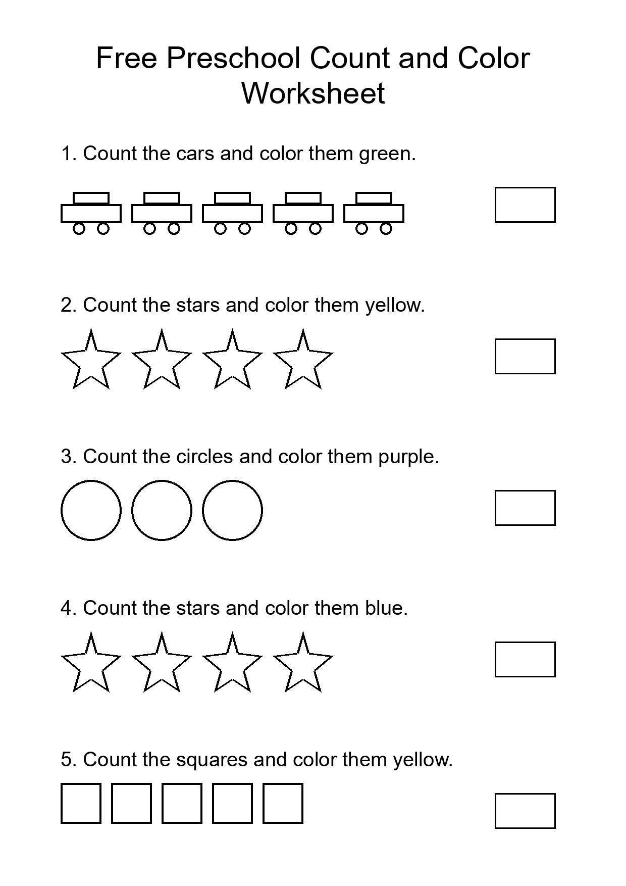 Free Preschool Count and Color Worksheet