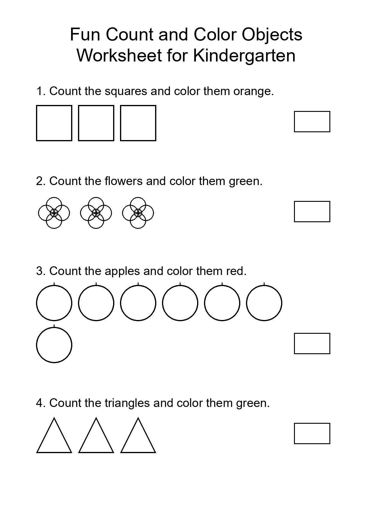 Fun Count and Color Objects Worksheet for Kindergarten