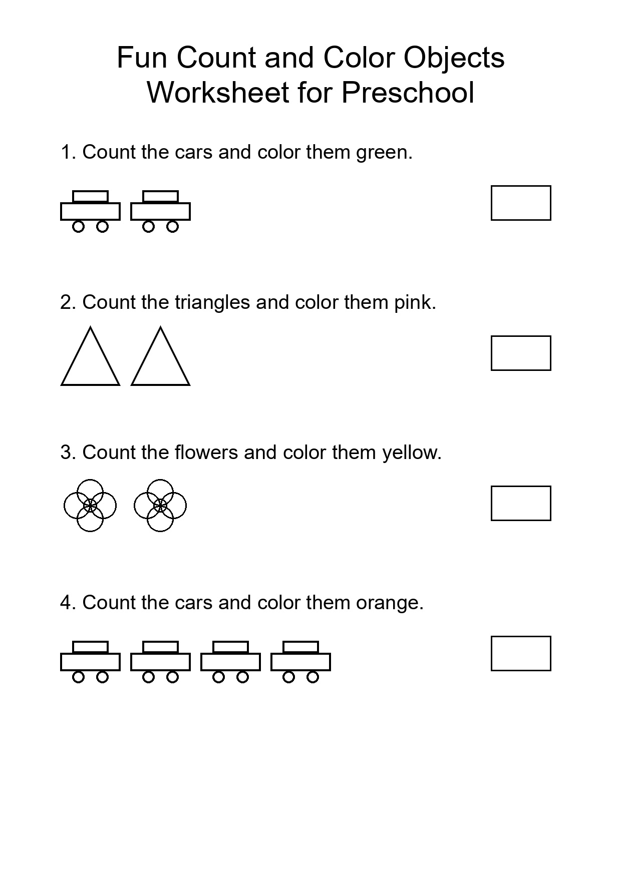 Fun Count and Color Objects Worksheet for Preschool