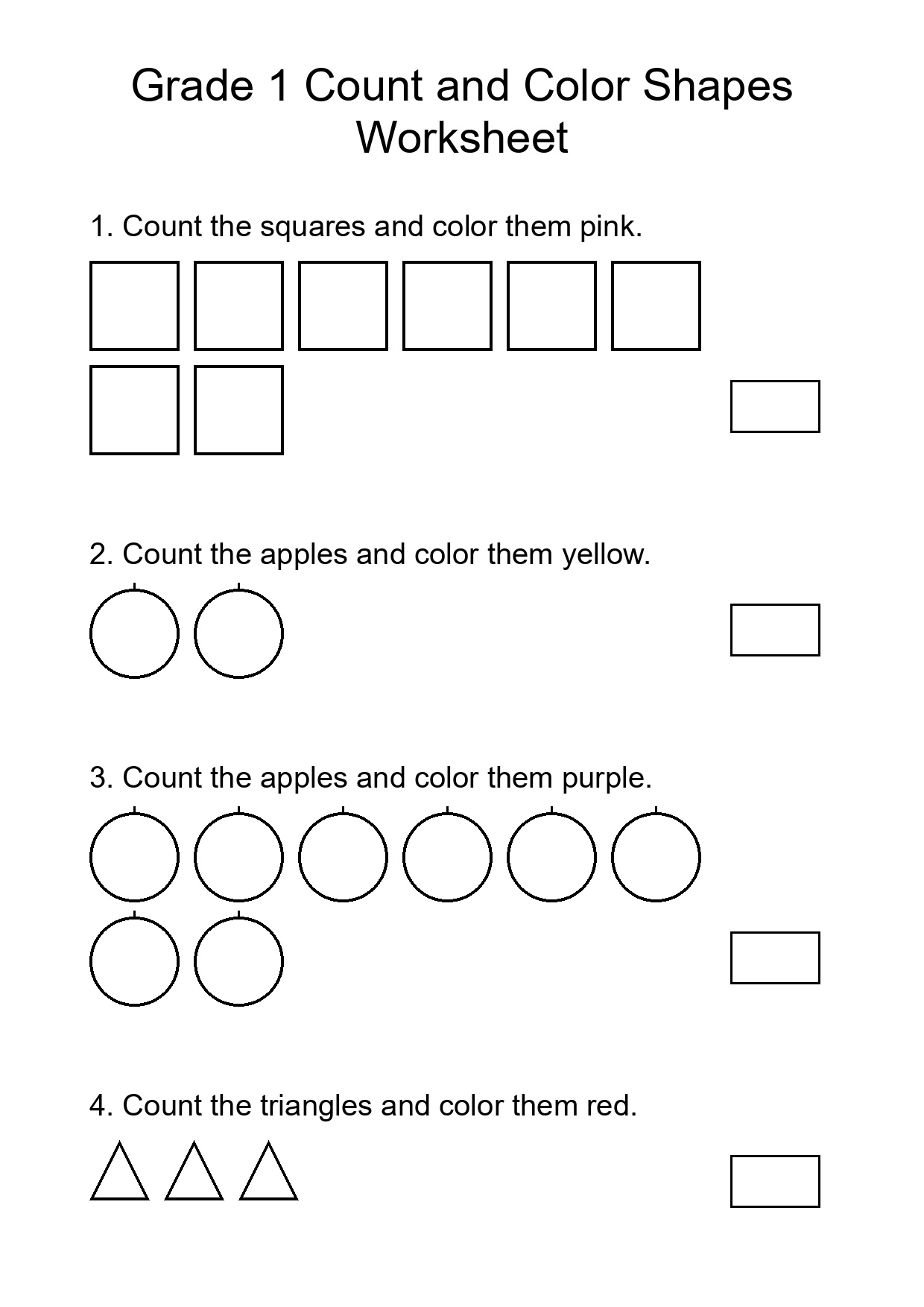 Grade 1 Count and Color Shapes Worksheet