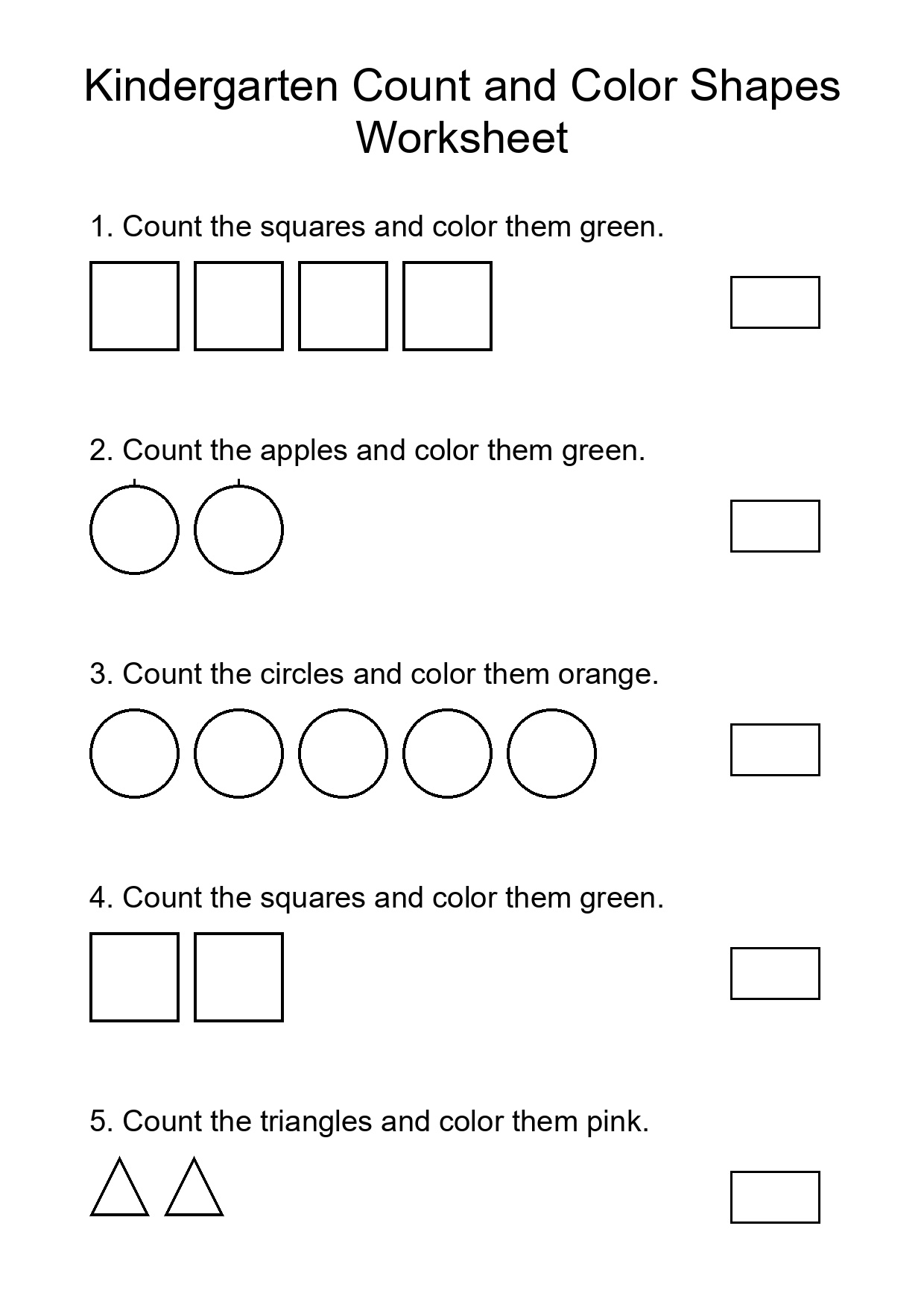 Kindergarten Count and Color Shapes Worksheet