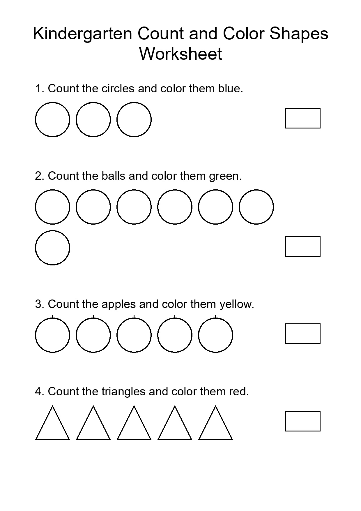 Kindergarten Count and Color Shapes Worksheet