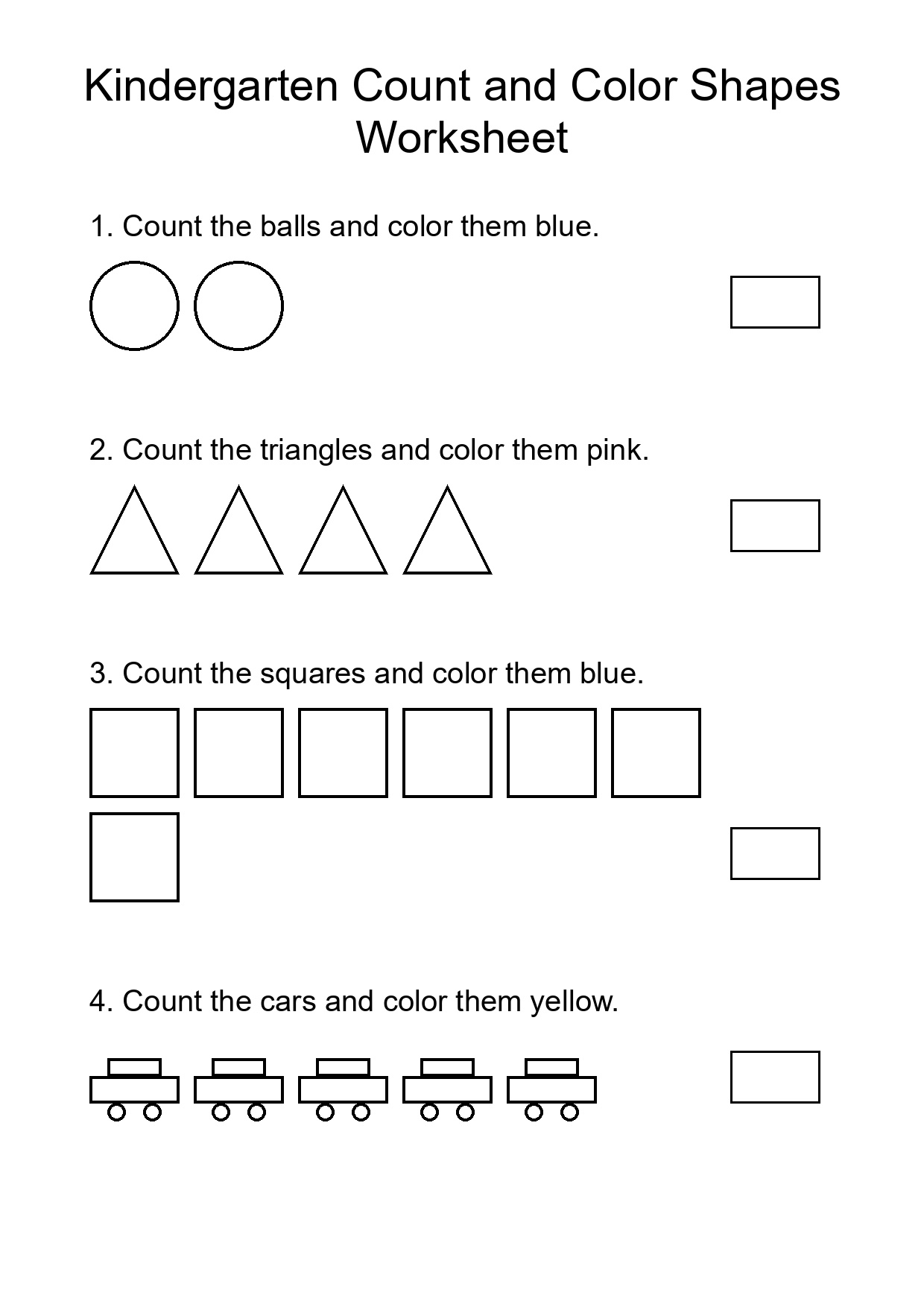 Kindergarten Count and Color Shapes Worksheet