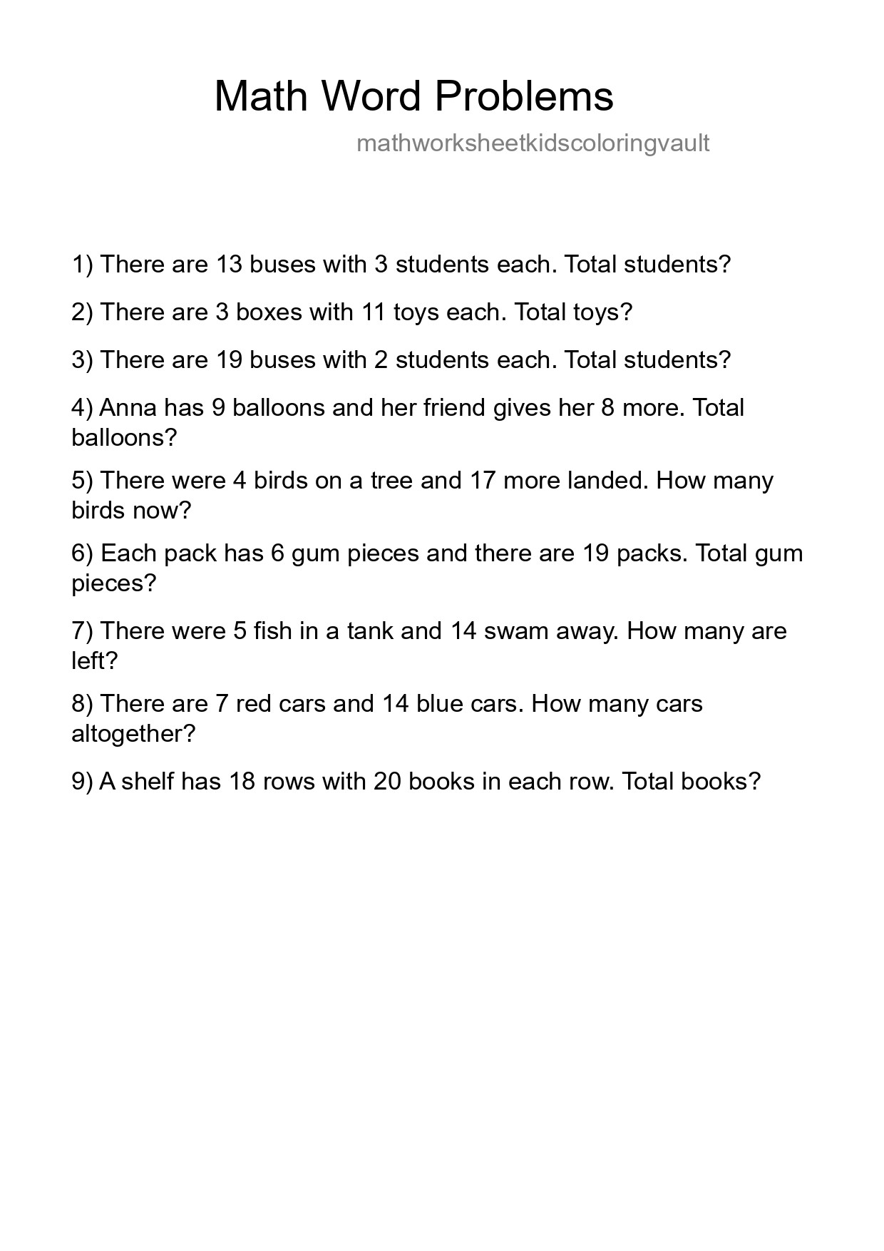 Math Word Problem Worksheet