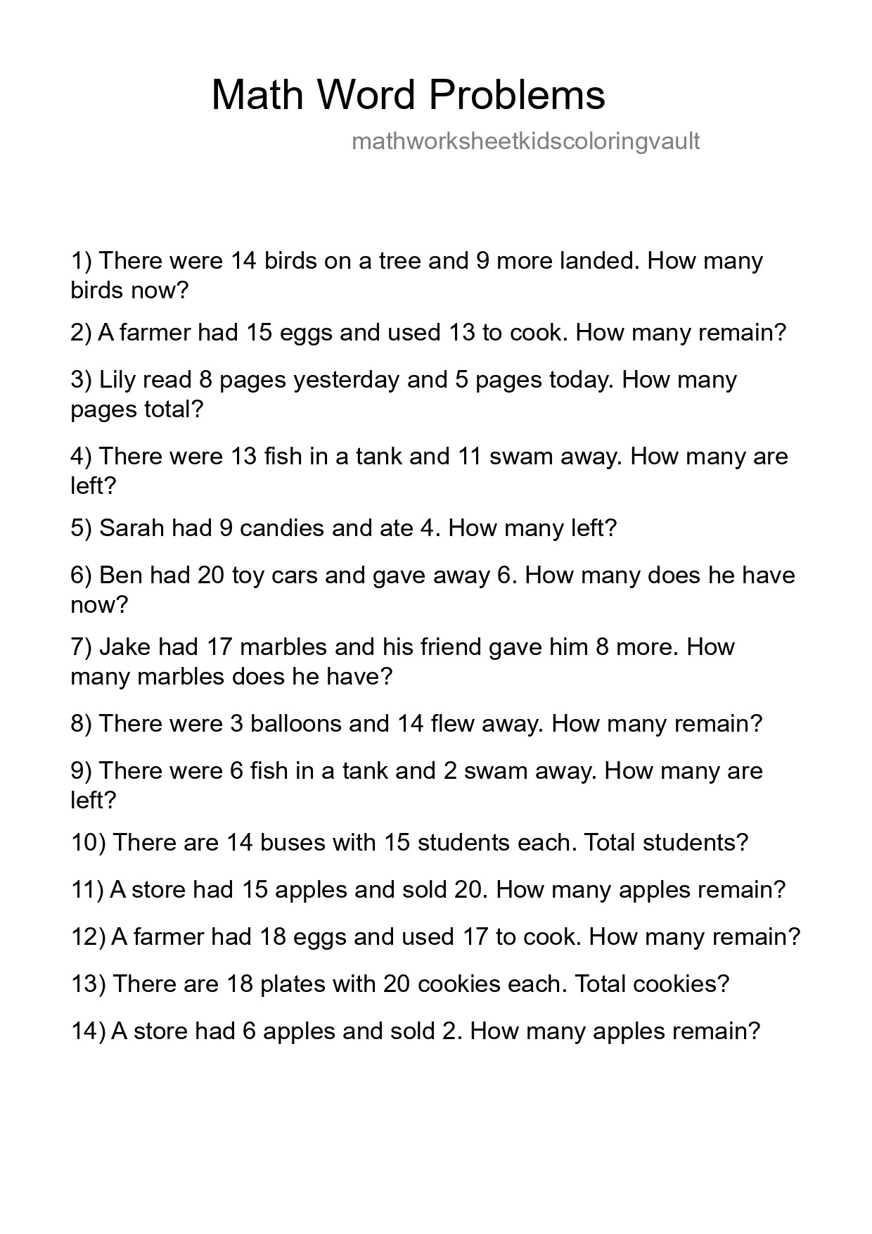 Math Word Problem Worksheet