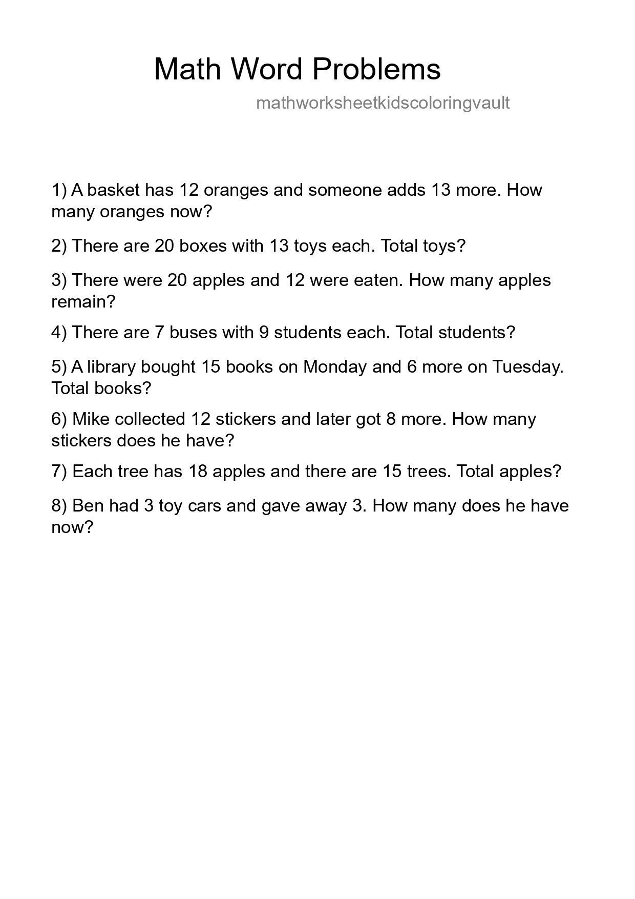 Math Word Problem Worksheet