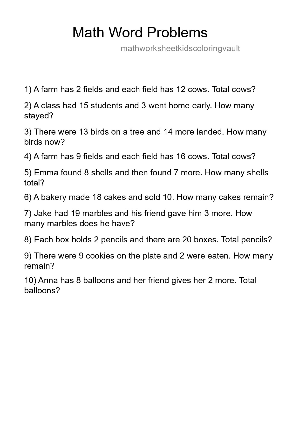 Math Word Problem Worksheet