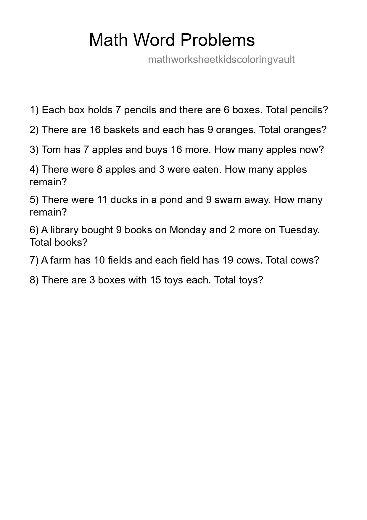 Math Word Problem Worksheet