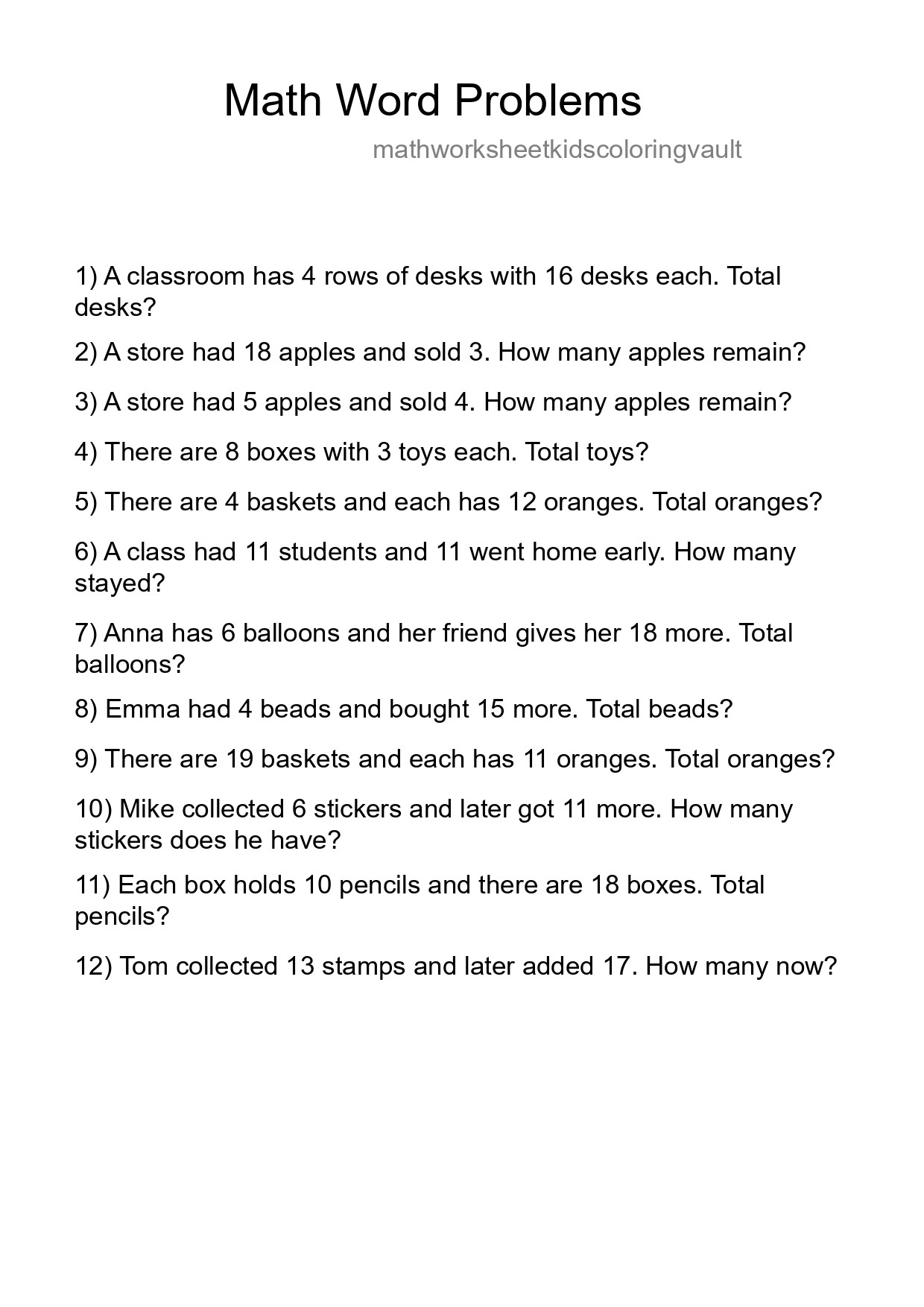 Math Word Problem Worksheet